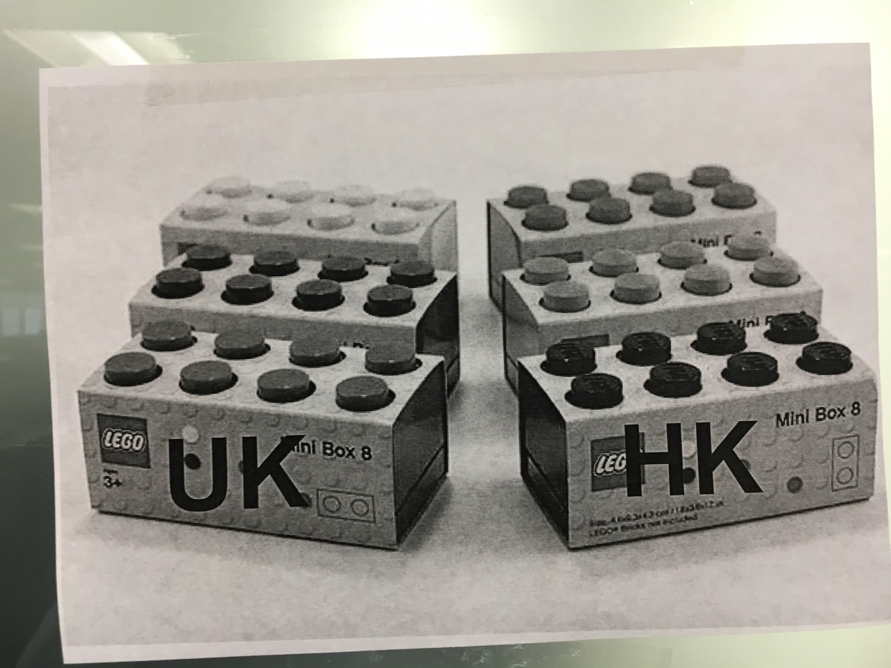 Two LEGO Mini Box sets labelled UK and HK